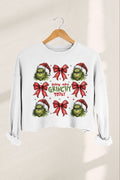 Christmas Coquette Bow Grinchy Cropped Sweatshirt For Women