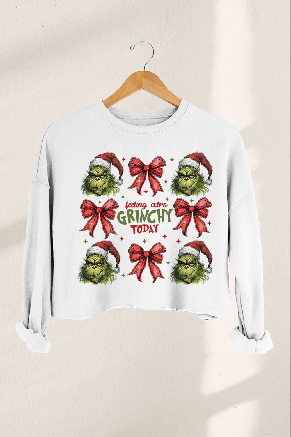 Christmas Coquette Bow Grinchy Cropped Sweatshirt For Women